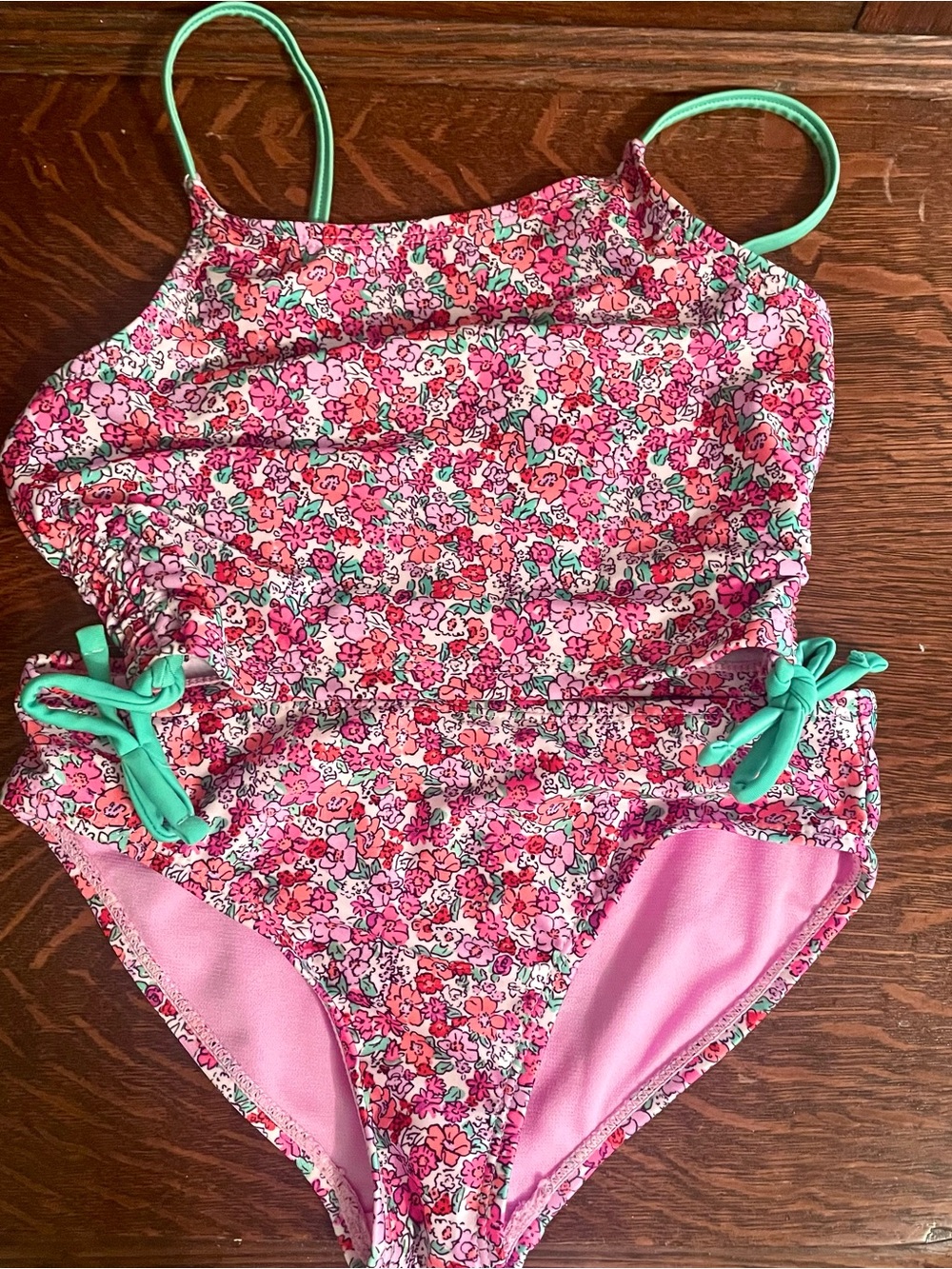 WONDER NATION Girls Mid-rise Swimsuit Purple Floral w/Mint Green Strap Sz M 7-8